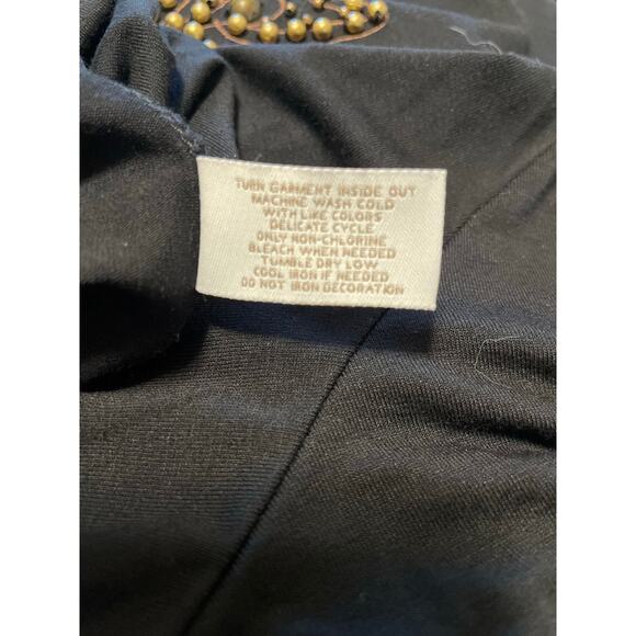 By Chicos Size 3 (XL) Size Black Top With Gold Beading Half Sleeve V-Neck - Picture 6 of 7